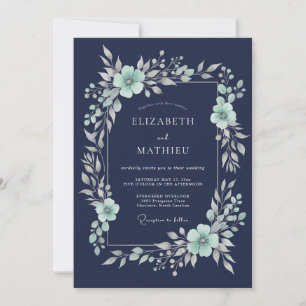 Marineblaue polierte Winterhochzeit Einladung