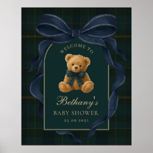 Marineblaue Polo-Teddybär-Baby-Shower-Willkommen Poster