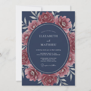 Marineblaue Prachtvolle Rosenhochzeit Einladung