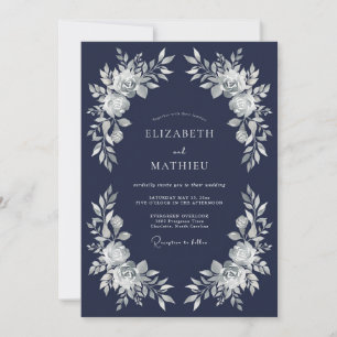Marineblaue Prachtvolle Winterhochzeit Einladung