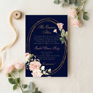 Marineblaue Quinceanera-Einladung auf Spanisch Einladung