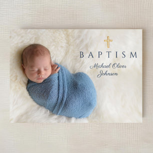 Marineblaue religiöse Kreuz-Jungen-Taufe-Foto Einladung