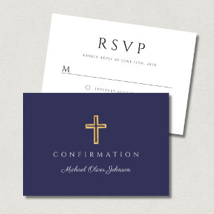 Marineblaue religiöse Kreuz-Konfirmation für Junge RSVP Karte