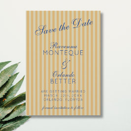 Marineblaue Retro-Honig-Alte-Streifen-Hochzeit Save The Date