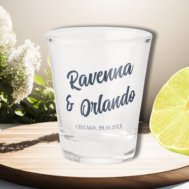 Marineblaue Retro-Kursive Klassische Hochzeit Schnapsglas (Von Creator hochgeladen)