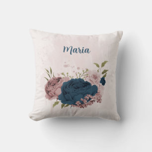 marineblaue rosa Blumen Kissen