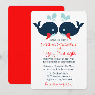 Marineblaue, rote Hochzeit-Wale Strand Ozean Einladung
