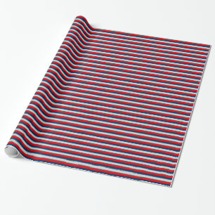 Marineblaue, rote und silberne horizontale Streife Geschenkpapier