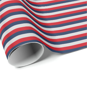 Marineblaue, rote und silberne horizontale Streife Geschenkpapier
