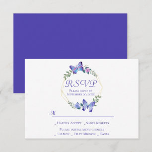 Marineblaue RSVP Schmetterling Blumenkranz Hochzei Einladung