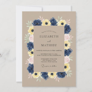 Marineblaue ruhige botanische Hochzeit Einladung