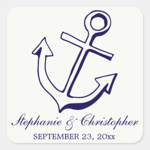Marineblaue Schiffsschiff-Anker-Nautische Hochzeit Quadratischer Aufkleber