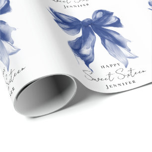 Marineblaue Schleifen-Coquette-Schrift Süße 16-Par Geschenkpapier