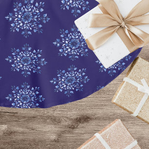 Marineblaue Schneeflocke Weihnachten Polyester Weihnachtsbaumdecke