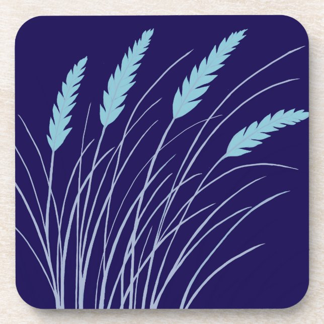 marineblaue Set Unterlage mit Strandgras  Getränkeuntersetzer (Vorderseite)