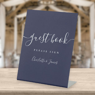 Marineblaue Signature-Script-Gästebuch-Podium-Sig Sockelschild