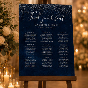Marineblaue silberne Glitter-Hochzeits-Sitzordnung Poster