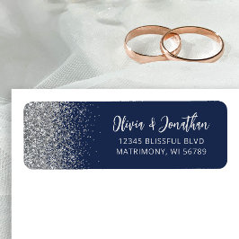 Marineblaue silberne Glitter-Hochzeitsadresse