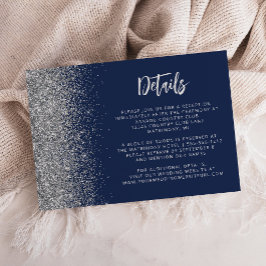 Marineblaue silberne Glitter-Hochzeitsdetails Schr Begleitkarte