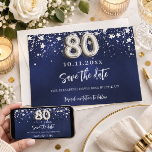 Marineblaue silberne Sterne 80. Geburtstag Save The Date