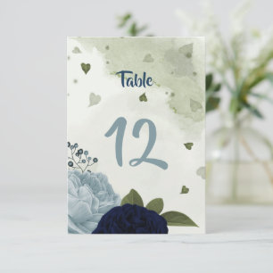marineblaue & staubblaue Blumen grüne Tischnummer
