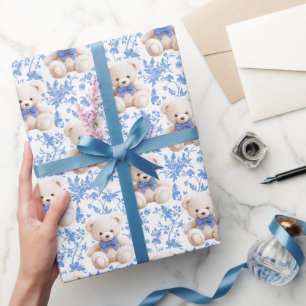 Marineblaue Teddybär-Baby-Shower-Geschenkpapier Geschenkpapier