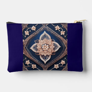 Marineblaue und beige Blumengestaltung KI-Kunst Zubehörtasche