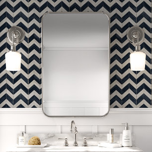 Marineblaue und cremefarbene Chevron Tapete