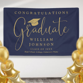Marineblaue und goldene Abschlussfeier mit Schrift Banner