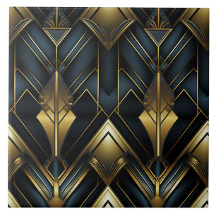 Marineblaue und goldene Art Deco-Spitzenverzierung Fliese