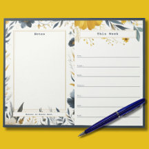 Marineblaue und goldene Blumen-Wochenkalender-Noti