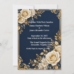 Marineblaue und goldene formelle Hochzeitseinladun Einladung