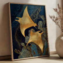 Marineblaue und goldene Mantarochen Elegante Kints
