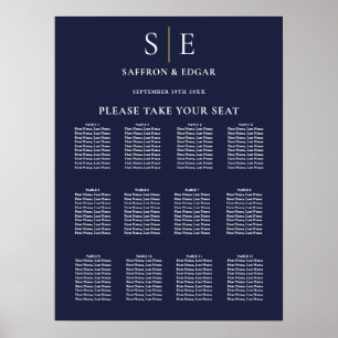 Marineblaue und goldene Monogramm-Hochzeitssitzord Poster