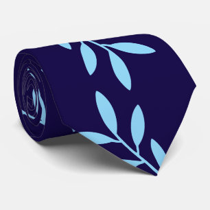 Marineblaue und Hellblaue Botanische Blätter Muste Krawatte