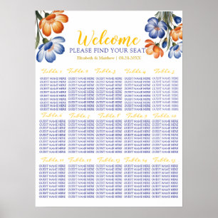 Marineblaue und orangefarbene florale Hochzeits-Si Poster