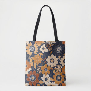 Marineblaue und Senfgelbe Volkskunst-Blumenmuster