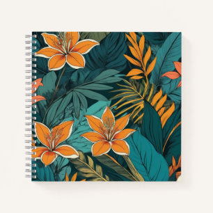 Marineblaue und Senfgelbe Volkskunst-Blumenmuster Notizbuch