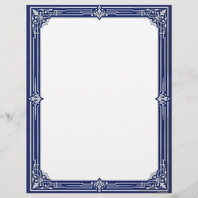 Marineblaue und silberne Art Deco Korrespondenzpap Briefbogen (Vorderseite)