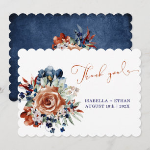 Marineblaue und verbrannt orange Hochzeit Dankeska Einladung