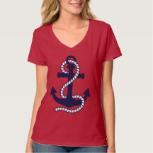Marineblaue und weiße Anker T-Shirt
