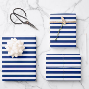 marineblaue und weiße Streifen Geschenkpapier Set
