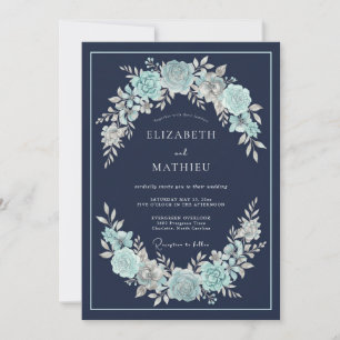 Marineblaue üppige Sukkulenten-Hochzeit Einladung