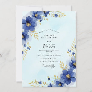 Marineblaue vergoldete Winterhochzeit Einladung