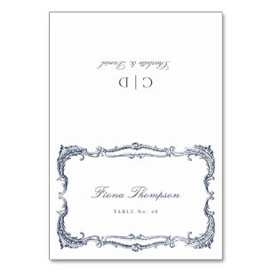 Marineblaue Vintage-Klassiker-Script-Karten zum Fa Tischnummer