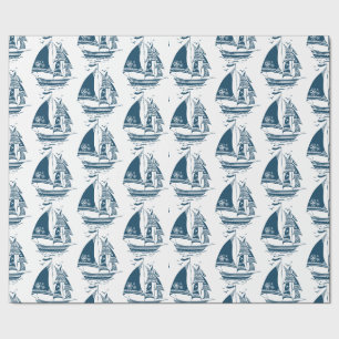 Marineblaue Vintage-Windsegelboot-Muster-Verpackun Geschenkpapier