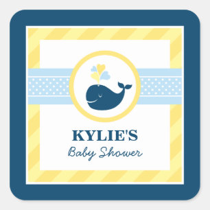Marineblaue Wal Baby-Party im amerikanischen Stil Quadratischer Aufkleber