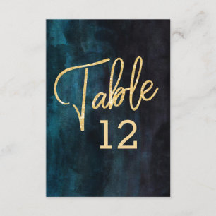 Marineblaue Wasserfarbe & Goldene Hochzeitstischnu Einladung