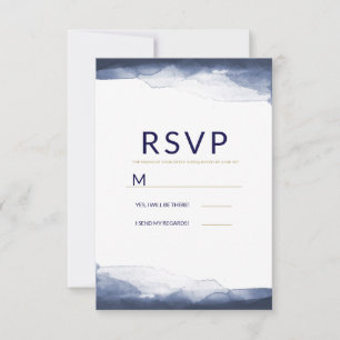Marineblaue Wasserfarbe Moderne Chic Hochzeit RSVP Karte