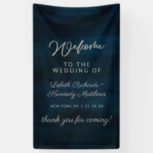 Marineblaue Wasserfarbenen Hochzeitsbegrüßung mit Banner